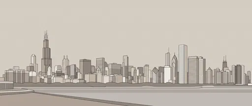 Minimalist Chicago Skyline Illustration in Neutral Tones