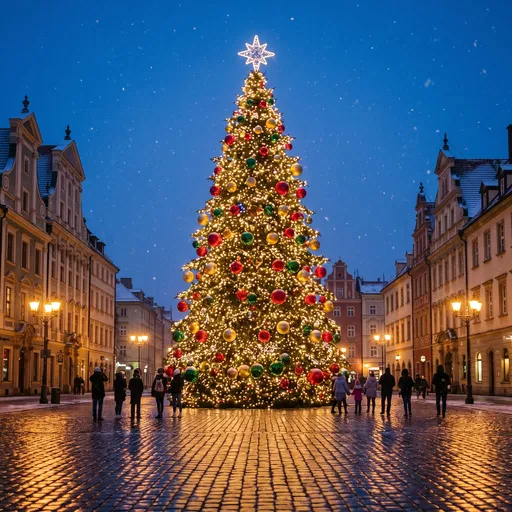 Illuminated Christmas Tree in Town Square