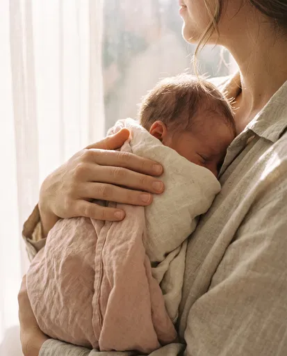 Mother Cradling Sleeping Newborn Baby