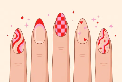 Red and Pink Nail Art Illustration