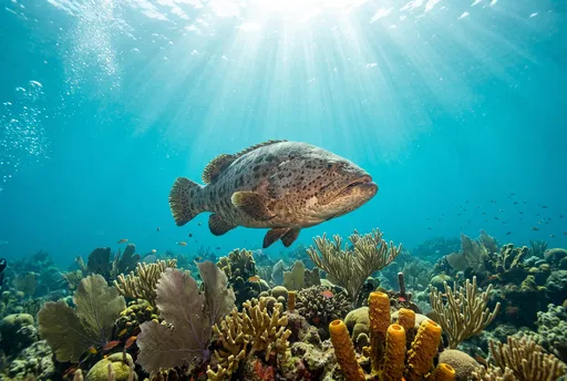 Goliath Grouper Over Coral Reef