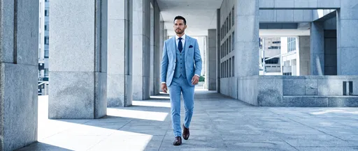 Businessman Walking in Light Blue Suit