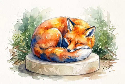 Watercolor Sleeping Red Fox Illustration