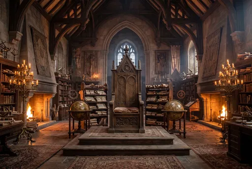 Symmetrical Medieval Scholarly Throne Room Interior