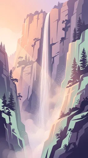 Pastel Canyon Waterfall Digital Illustration