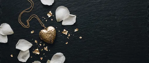 Hammered Gold Heart Locket on Black Slate