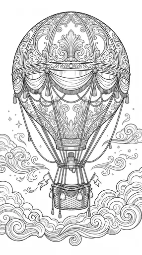 Ornate Baroque Hot Air Balloon Coloring Page