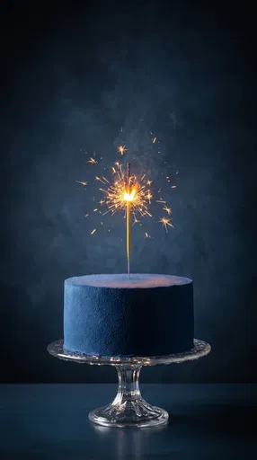 Midnight Blue Cake With Lit Sparkler