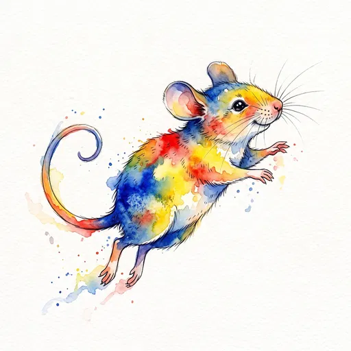 Colorful Watercolor Leaping Field Mouse Illustration