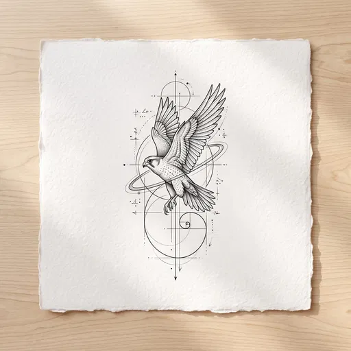 Geometric Falcon Tattoo Sketch on Paper