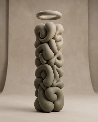 Abstract Clay Pillar Sculpture With Halo