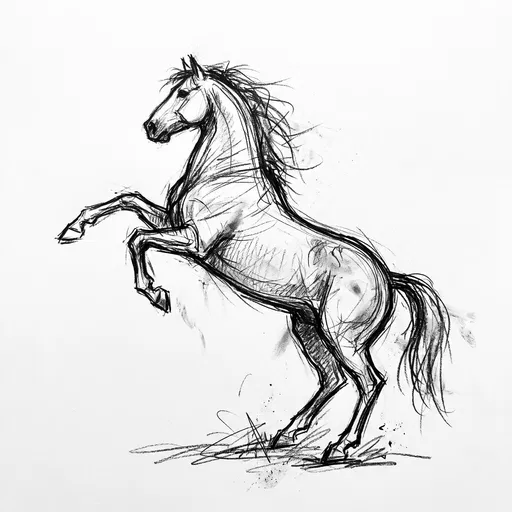 Charcoal Sketch of a Rearing Stallion