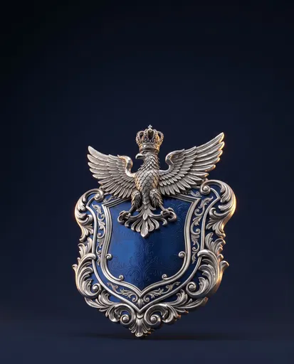 Silver and Blue Heraldic Eagle Shield