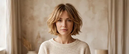 Woman With Honey Blonde Bob Portrait