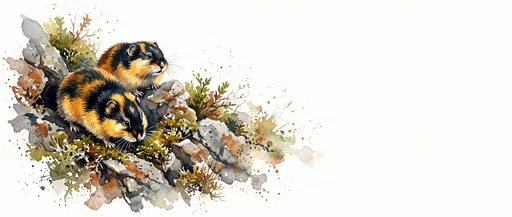 Watercolor Illustration of Two Norwegian Lemmings