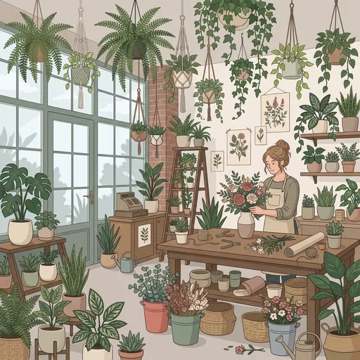 Woman Florist Arranging Flowers in Plant Shop