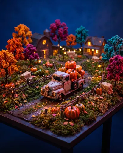 Miniature Autumn Diorama with Pumpkin Truck