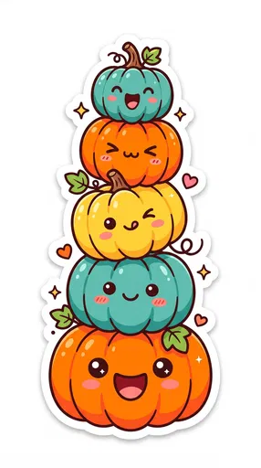 Cute Kawaii Stacked Pumpkins Sticker Illustration