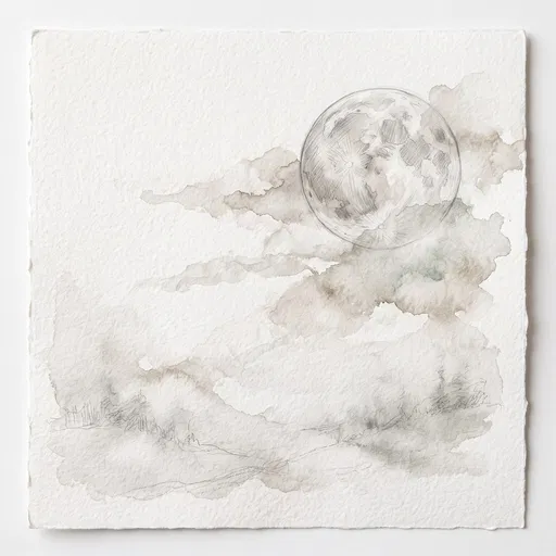 Watercolor and Pencil Full Moon Illustration