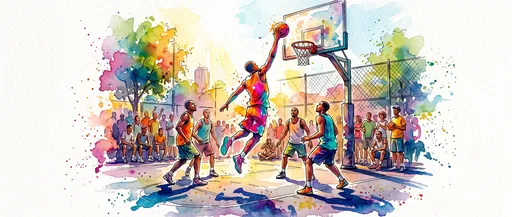 Vibrant Watercolor Streetball Layup Illustration