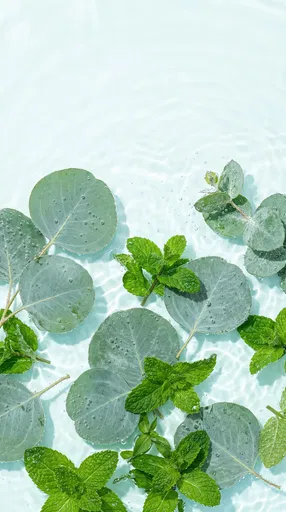 Eucalyptus and Mint Submerged in Water