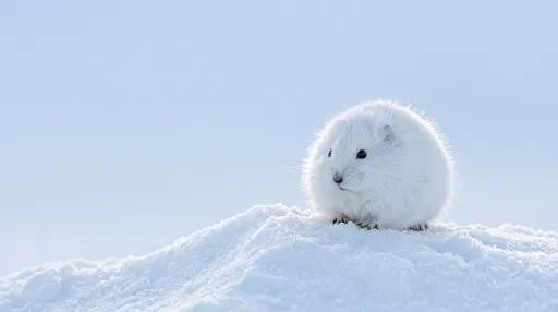 White Arctic Lemming on Snow