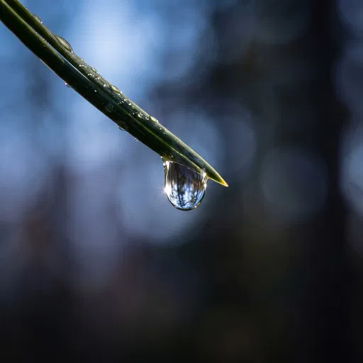 Macro Raindrop on Pine Needle Tip