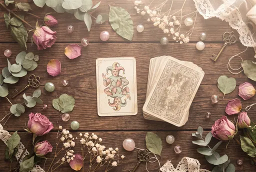 Vintage Jester Card Flat Lay