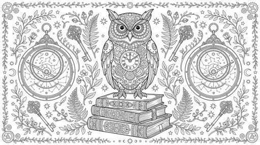 Clockwork Owl and Astrolabes Coloring Page