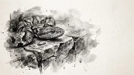 Monochrome Watercolor Snake on Stone Ledge