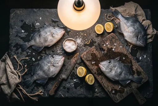 Fresh Triggerfish on Rustic Stone Workbench