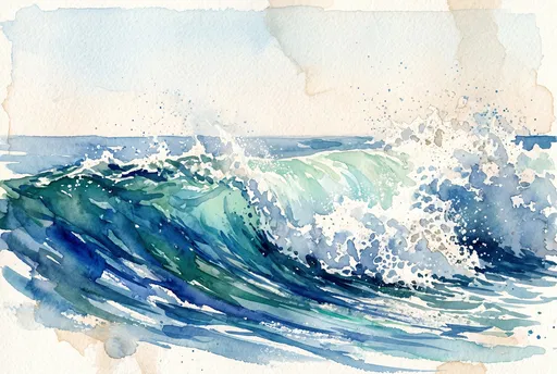 Watercolor Painting of Crashing Ocean Waves
