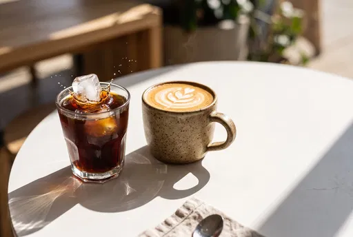 Iced Coffee and Latte on Table