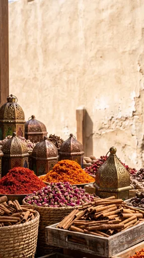 Spices and Brass Lanterns in Market