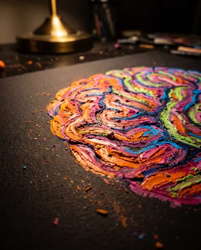 Vibrant Oil Pastel Brain Drawing Close-Up