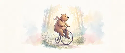 Watercolor Bear Riding Penny-Farthing Bicycle
