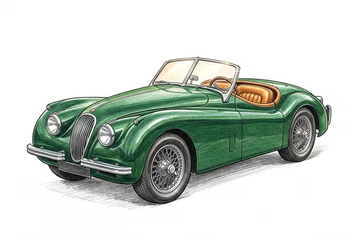 Classic Green Roadster Colored Pencil Illustration