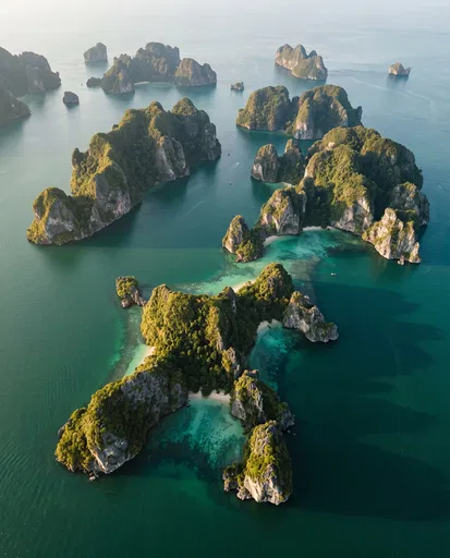 Aerial View of Limestone Karst Islands