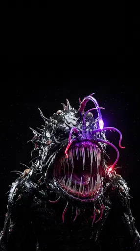 Bioluminescent Deep-Sea Demon Portrait