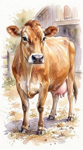 Watercolor Illustration of a Brown Jersey Cow