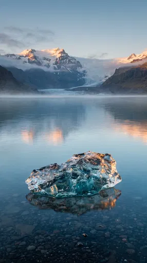 Translucent Ice in Calm Glacial Lagoon