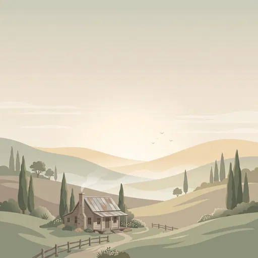 Cozy Farmhouse in Rolling Hills Illustration