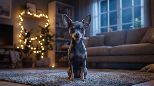 Blue Chihuahua in Cozy Night Living Room