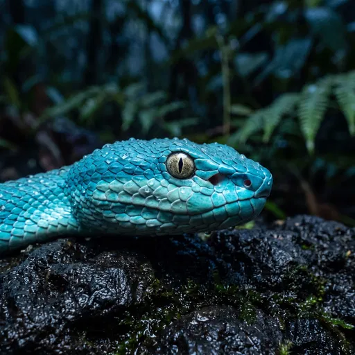 Blue Pit Viper on Wet Rock