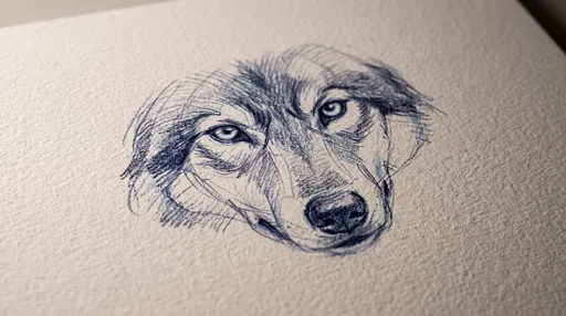 Indigo Pencil Sketch of Canine Face