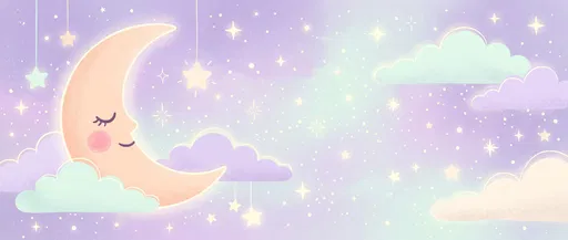 Pastel Sleeping Crescent Moon Illustration