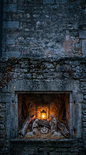 Rustic Stone Nativity Scene in Niche