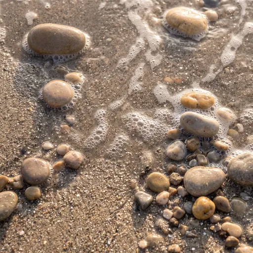 Close-Up of Wet Sand and Pebbles