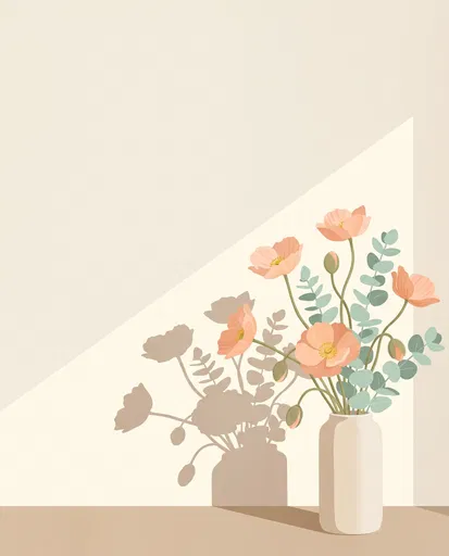 Peach Poppies and Eucalyptus Flat Illustration