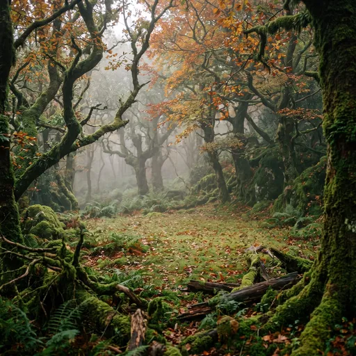 Misty Autumn Mossy Forest Clearing